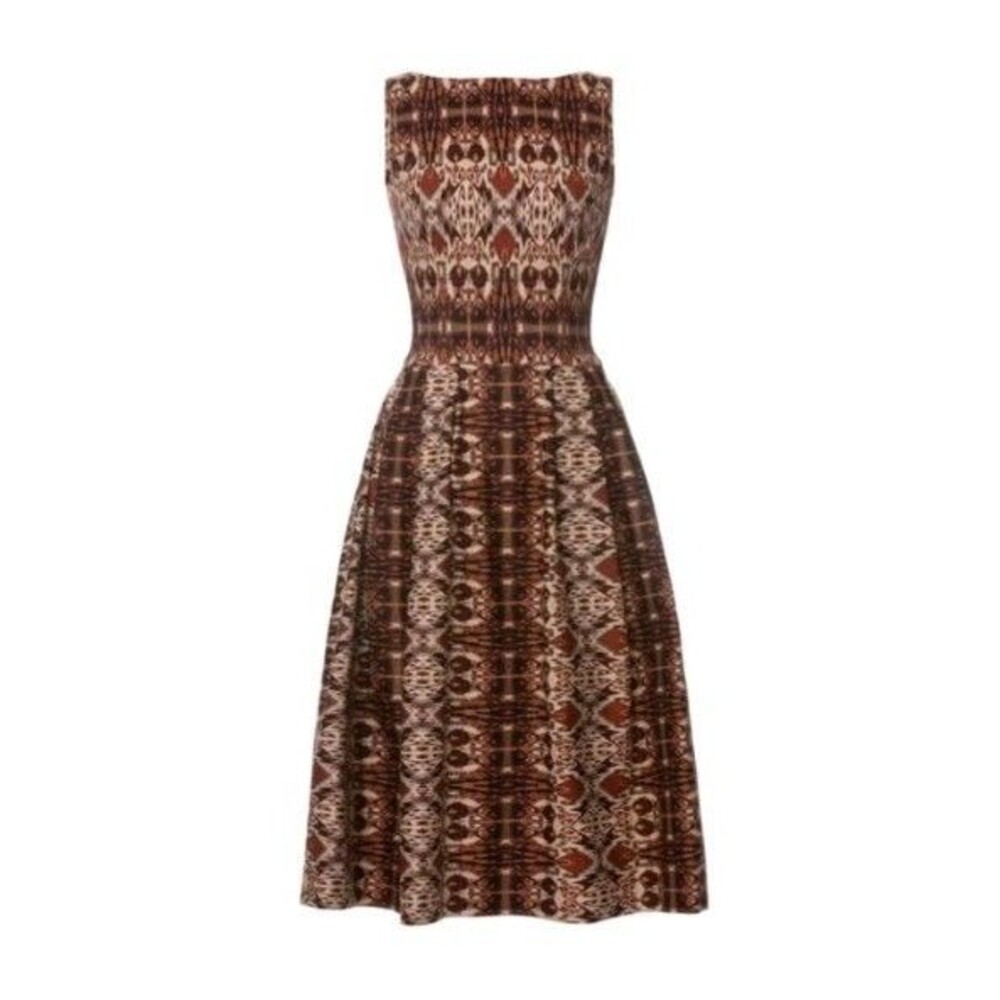 Lena Hoschek Retro Fit &‎ Flare Dress Brown Print Pockets Cottagecore Medium